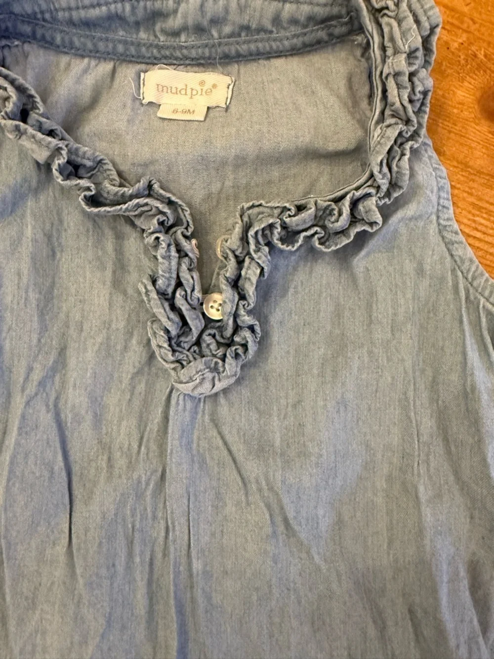 Mud Pie Chambray Ruffle Bubble - Light Blue